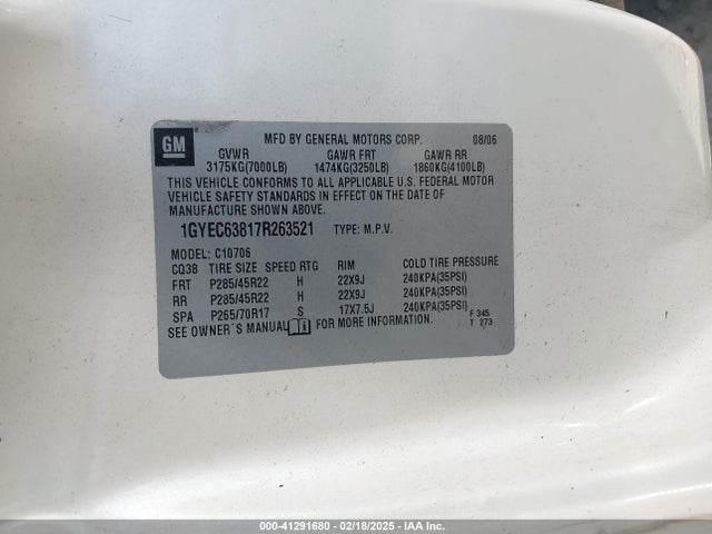 2007 CADILLAC ESCALADE 1GYEC63817R263521 Photo 8