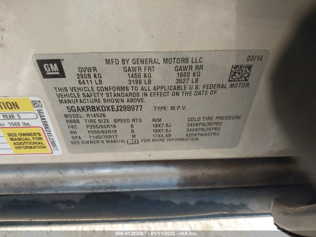 Buick Enclave Leather 2014 5GAKRBKDXEJ288977 Image 9