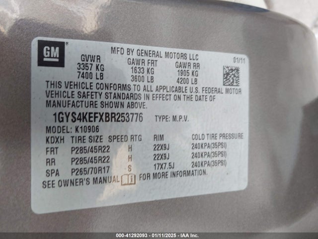 2011 CADILLAC ESCALADE ESV 1GYS4KEFXBR253776 Photo 8