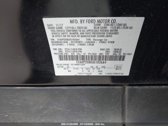 1FAHP2E80JG102664 Ford TAURUS SEL
