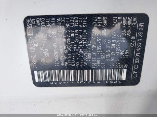 JN8AT3AB6MW208033 Nissan Rogue S Intelligent Awd