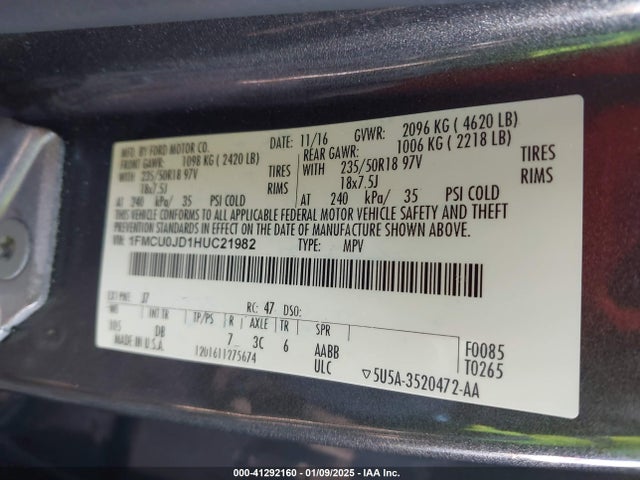Ford Escape Titanium 2017 1FMCU0JD1HUC21982 Image 9