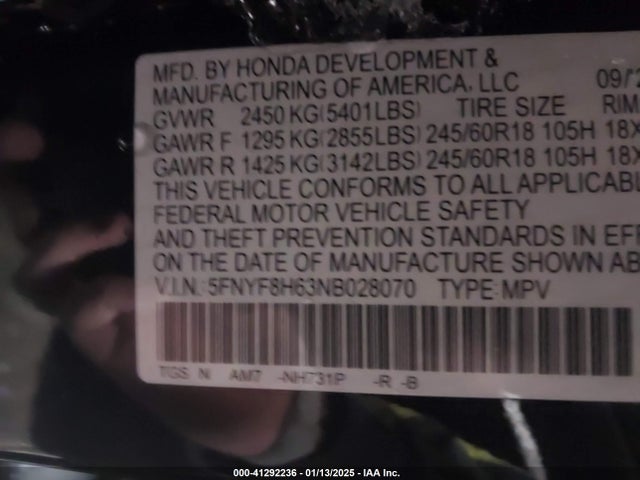 5FNYF8H63NB028070 Honda Passport Awd Trailsport