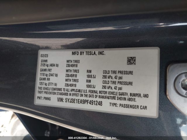 5YJ3E1EA9PF491248 Tesla Model 3 Rear-wheel Drive