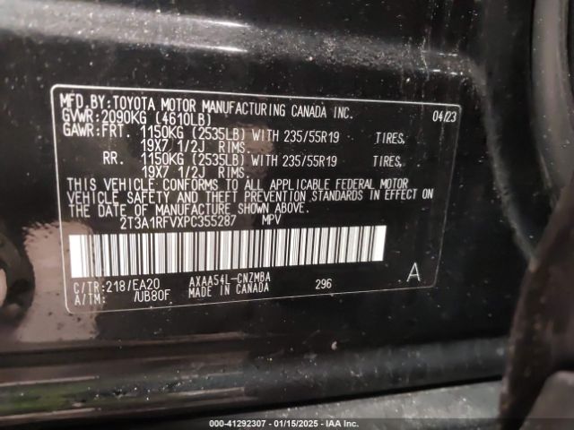 2T3A1RFVXPC355287 Toyota Rav4 Xle Premium