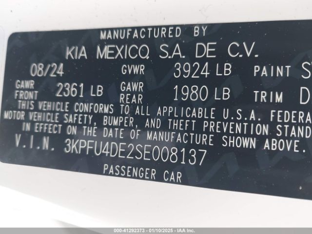 3KPFU4DE2SE008137 KIA K4 Ex