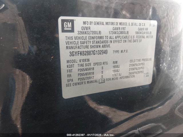 2007 CADILLAC ESCALADE EXT 3GYFK62887G132949 Photo 8