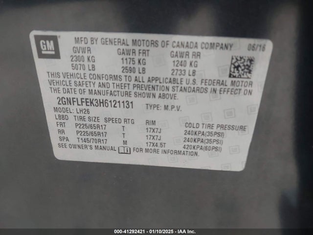 Chevrolet EQUINOX LT 2017 2GNFLFEK3H6121131 Image 9