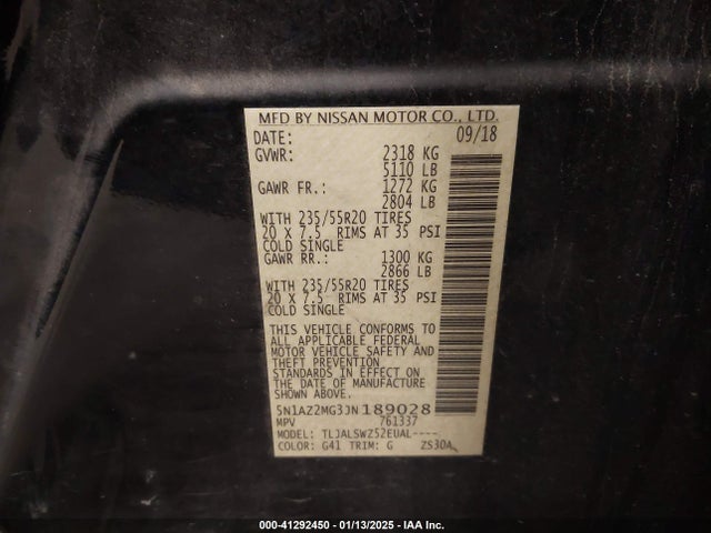 5N1AZ2MG3JN189028 Nissan Murano Platinum