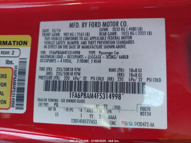 2015 FORD MUSTANG 1FA6P8AM4F5314998 Photo 8