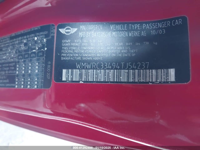2004 MINI COOPER WMWRC33494TJ54237 Photo 8