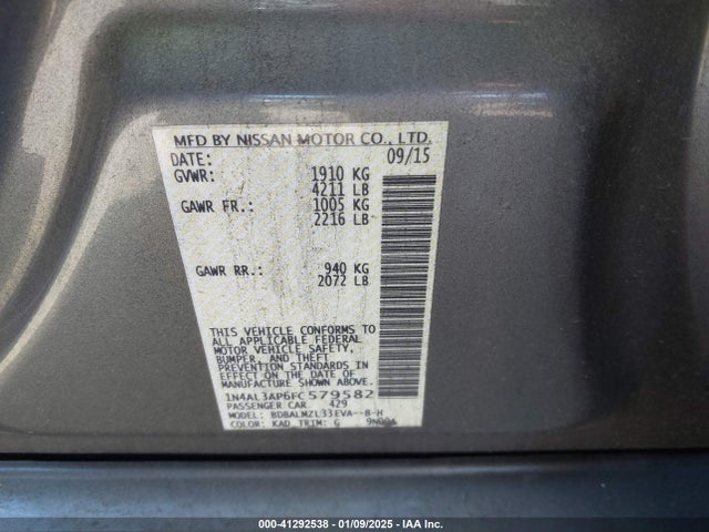 Nissan Altima 2.5 Sv 2015 1N4AL3AP6FC579582 Image 9