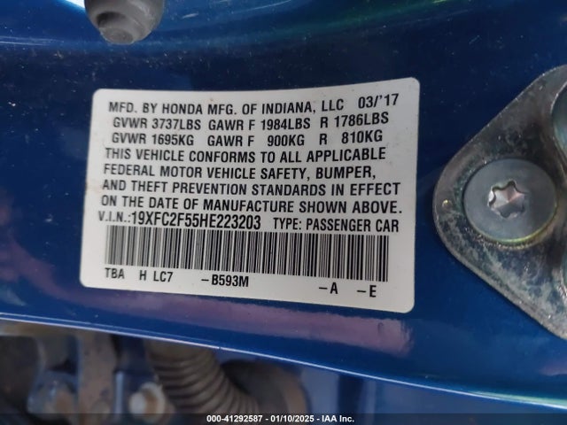 Honda Civic Lx 2017 19XFC2F55HE223203 Image 9