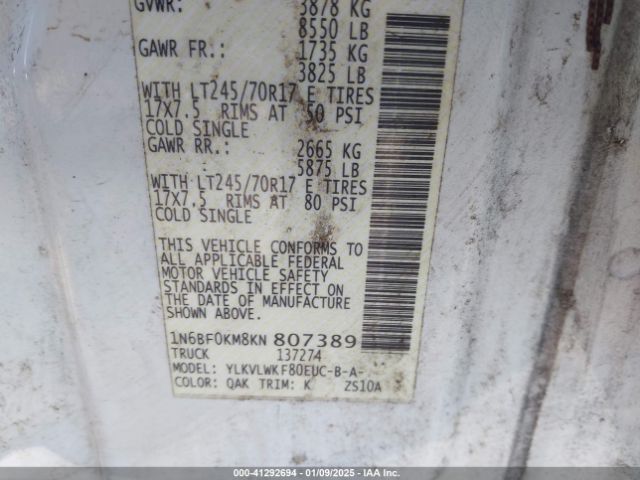 1N6BF0KM8KN807389 Nissan Nv Cargo Nv1500 S V6