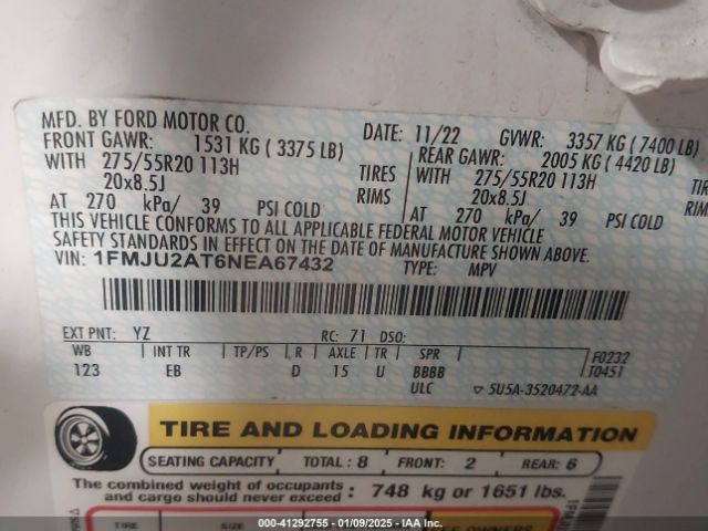 1FMJU2AT6NEA67432 Ford Expedition Limited