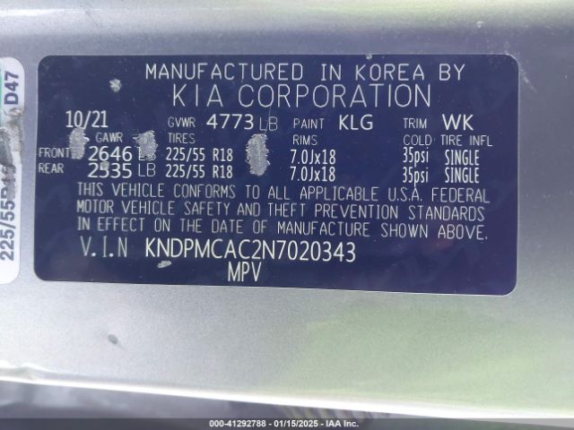 KNDPMCAC2N7020343 KIA Sportage Lx