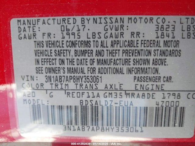 Nissan SENTRA SV 2017 3N1AB7AP8HY353061 Image 9