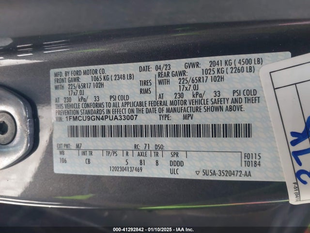 1FMCU9GN4PUA33007 Ford Escape Active