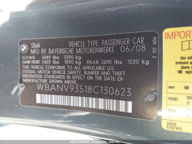 2008 BMW 535XI WBANV93518C130623 Photo 8