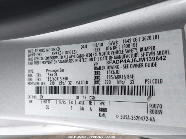 3FADP4AJ6JM139842 Ford FIESTA S