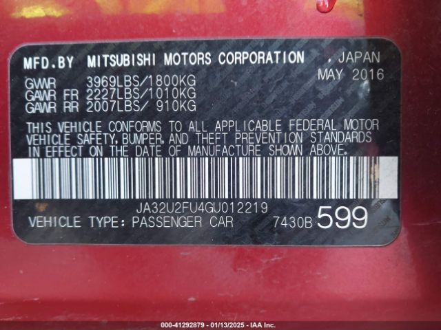 JA32U2FU4GU012219 Mitsubishi LANCER ES