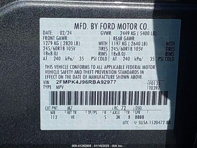 2FMPK4J96RBA92977 Ford EDGE SEL