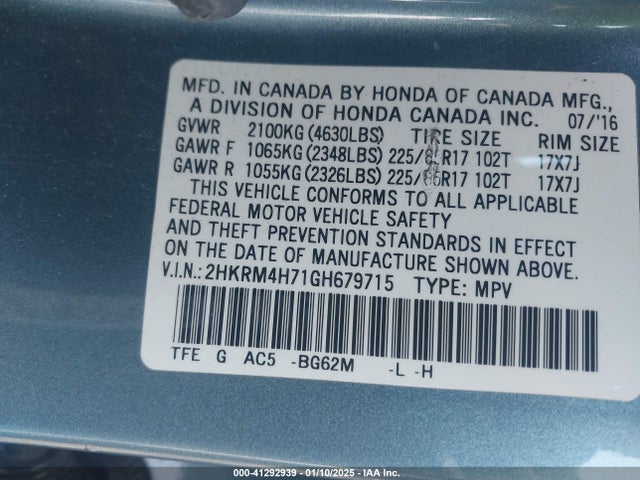 Honda Cr-v Ex-l 2016 2HKRM4H71GH679715 Image 9