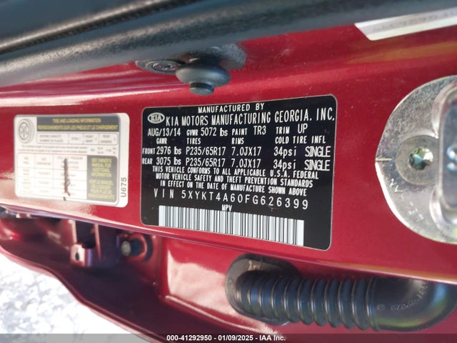 KIA SORENTO LX 2015 5XYKT4A60FG626399 Image 9