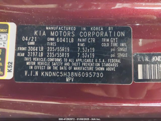 KNDNC5H38N6095730 KIA Carnival Mpv Ex