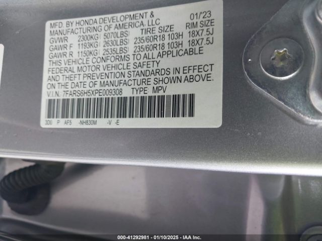 7FARS6H5XPE009308 Honda Cr-v Hybrid Sport