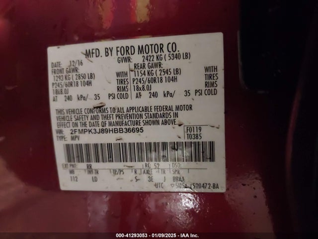 Ford EDGE SEL 2017 2FMPK3J89HBB36695 Image 9
