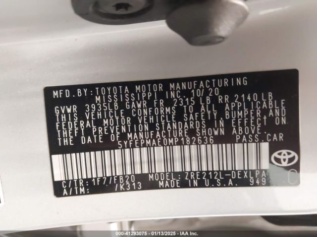 5YFEPMAE0MP182636 Toyota COROLLA LE