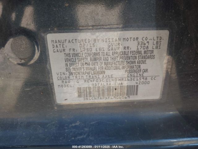 3N1CN7AP4FL906069 Nissan Versa 1.6 S