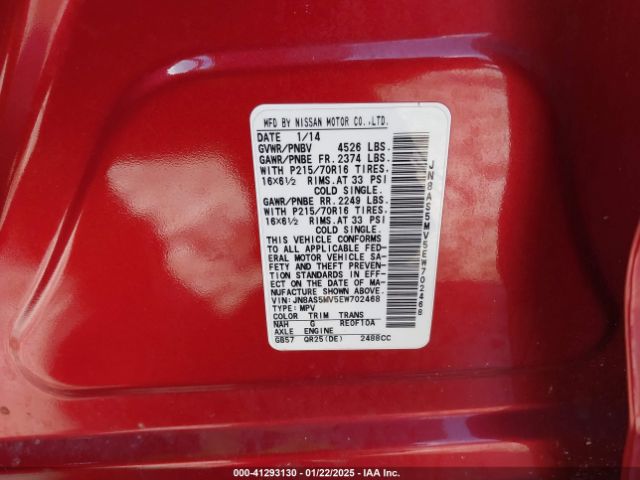 JN8AS5MV5EW702468 Nissan Rogue Select S