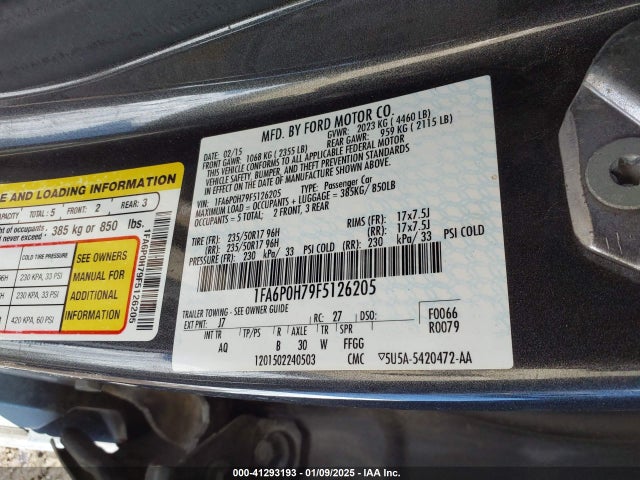 Ford FUSION SE 2015 1FA6P0H79F5126205 Image 9