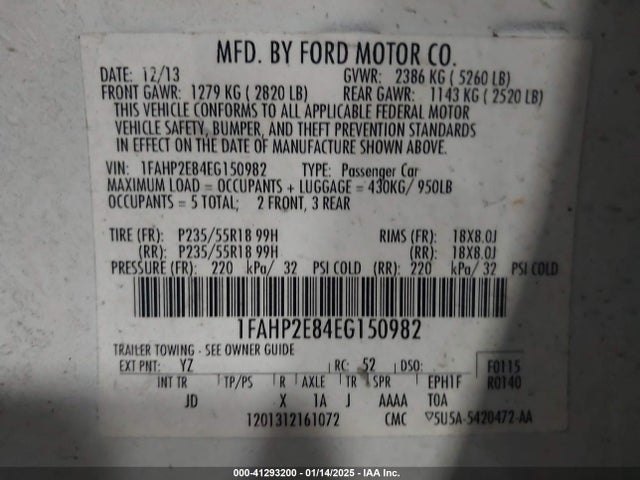 Ford TAURUS SEL 2014 1FAHP2E84EG150982 Image 9