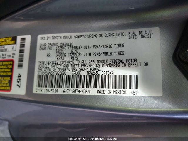 Toyota Tacoma Sr 2021 3TYRX5GN5MT025808 Image 9