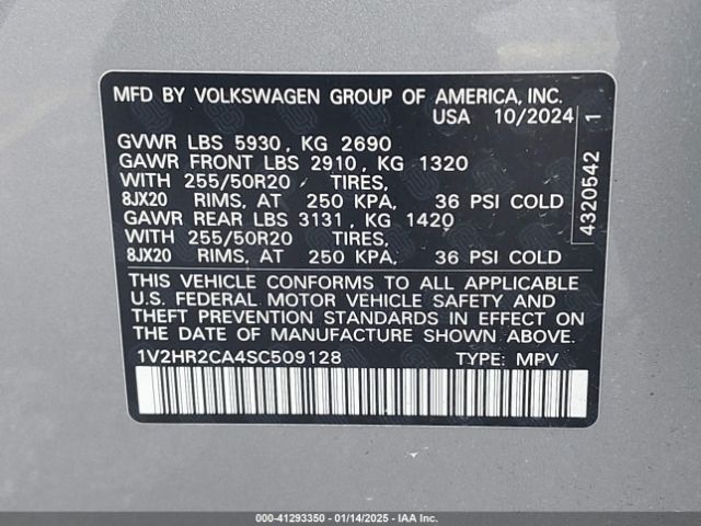 1V2HR2CA4SC509128 Volkswagen Atlas 2.0t Se W/technology