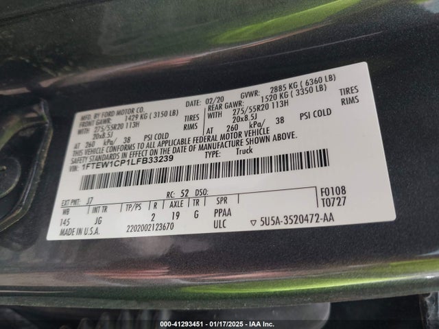 1FTEW1CP1LFB33239 Ford F-150 Xl