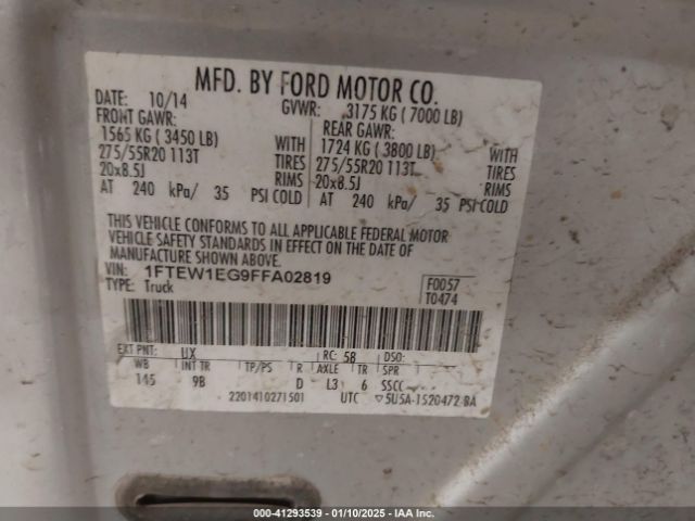 1FTEW1EG9FFA02819 Ford F-150 Platinum