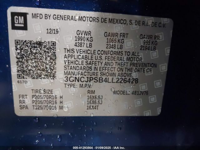 3GNCJPSB4LL226428 Chevrolet Trax Awd Lt