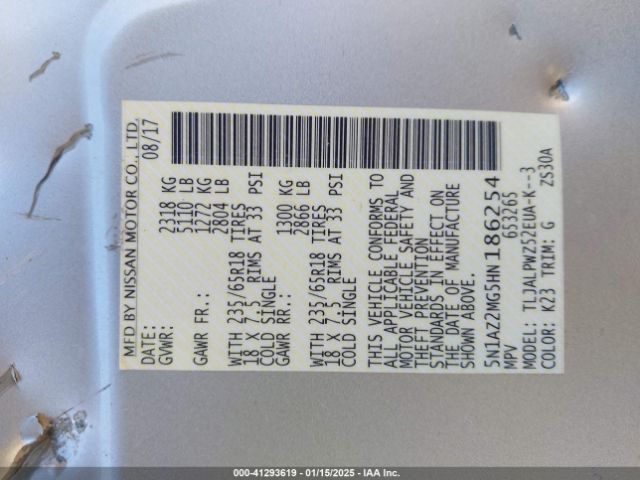 5N1AZ2MG5HN186254 Nissan MURANO S