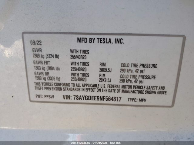 7SAYGDEE9NF564817 Tesla Model Y Long Range Dual Motor All-wheel Drive