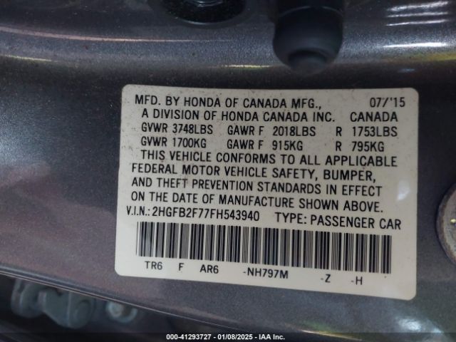2HGFB2F77FH543940 Honda CIVIC SE