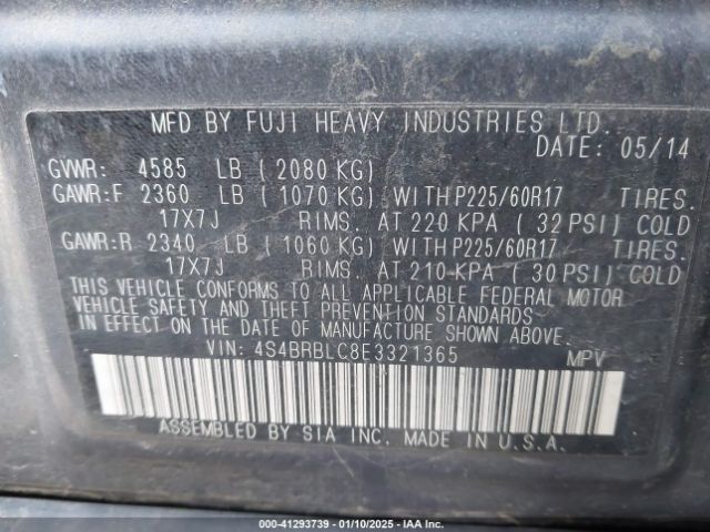 4S4BRBLC8E3321365 Subaru Outback 2.5i Limited
