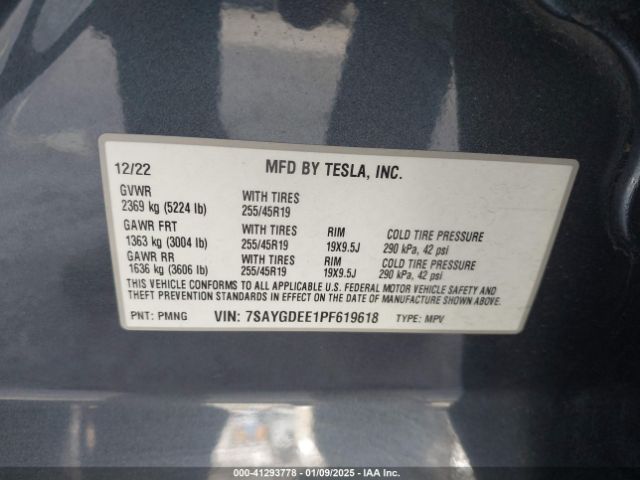 7SAYGDEE1PF619618 Tesla Model Y Awd/long Range Dual Motor All-wheel Drive