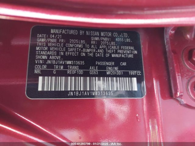 JN1BJ1AV1MW313635 Nissan Rogue Sport S Fwd Xtronic Cvt