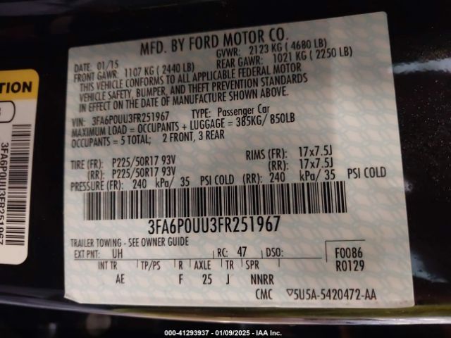 3FA6P0UU3FR251967 Ford Fusion Hybrid S
