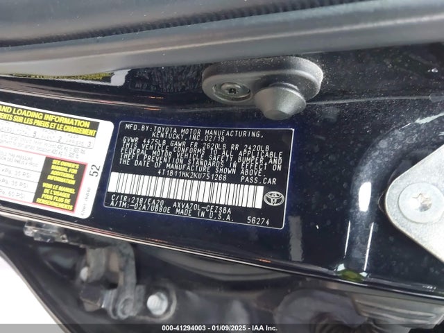 4T1B11HK2KU751268 Toyota CAMRY SE