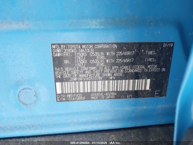 Toyota Rav4 Xle 2019 JTMP1RFV1KD510789 Image 9